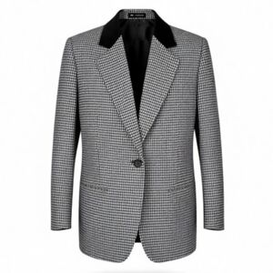 Sag Harbor Womens Blazer Size 12 Black White Houndstooth Velour Collar Long Wool